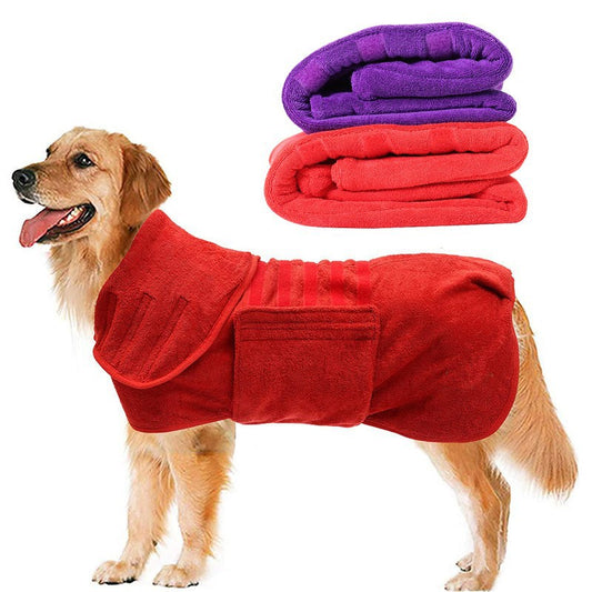 Adjustable Strap in Hood Stomach Dog Bath Robe Towel