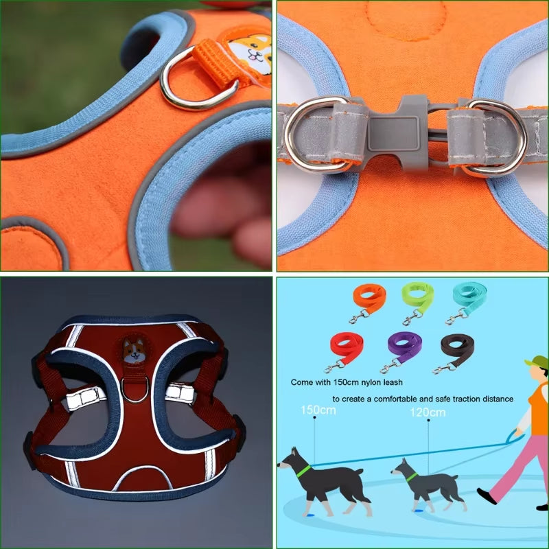 Dogs Adjustable Harness Leash Set for Small Medium Dogs Harness Vest